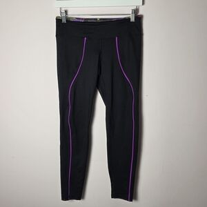 Koral High Rise Leggings Black Purple Trim Performance Activewear Yoga Gym L